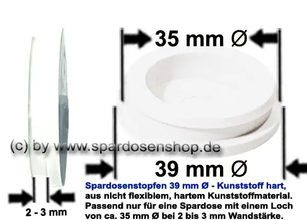 Spardosenstopfen 39 mm weiss hard Gesamt